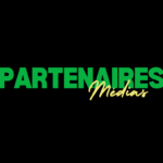 green and yellow text on a black background that says partenaires médias