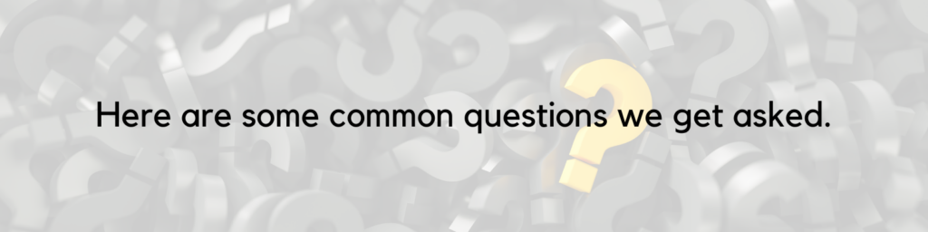 common questions banner with question marks in the background